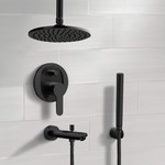 Remer TSH40 Matte Black Tub and Shower Set with 8 Inch Rain Ceiling Shower Head and Hand Shower